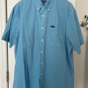 Chaps Blue Casual Button Down Shirt Lightweight Short Sleeve